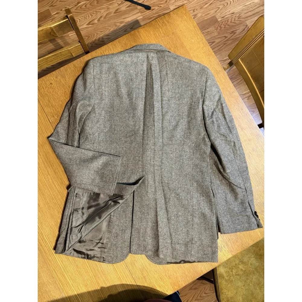 Haggar Imperial Blazer 42L Brown Herringbone‎ Wool Tweed Sport Coat USA Made